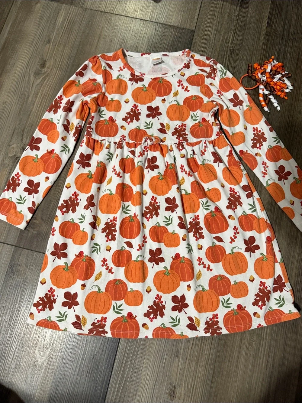 Gymboree Orange & White Pumpkin Print Long Sleeve Dress